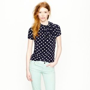J.Crew silk polka dot tie neck blouse